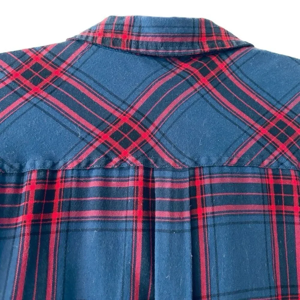 G. H. Bass & co. XL cotton plaid flannel quarter zip blue & red collar shirt